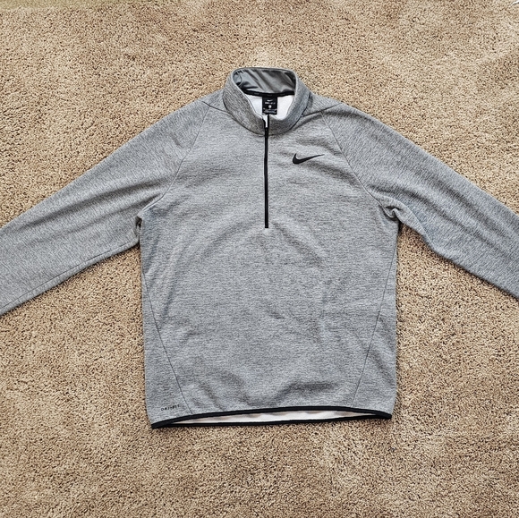 Nike Swoosh 1/4 Zip Pullover Gray Fleece Sweatshirt - Men Medium - Picture 1 of 3